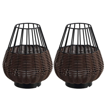 Elian 10" Modern Rustic Decorative Indoor/Outdoor Faux Wicker Rechargeable/Cordless Dimmable Integrated LED Table Lamp, Set of 2